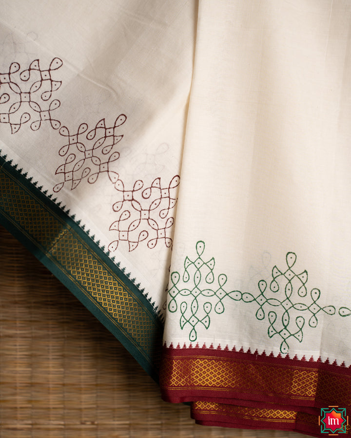 White-Cotton-Handblock-Printed-Mens-Dhoti-Vishu-4-The-Indian-Motif