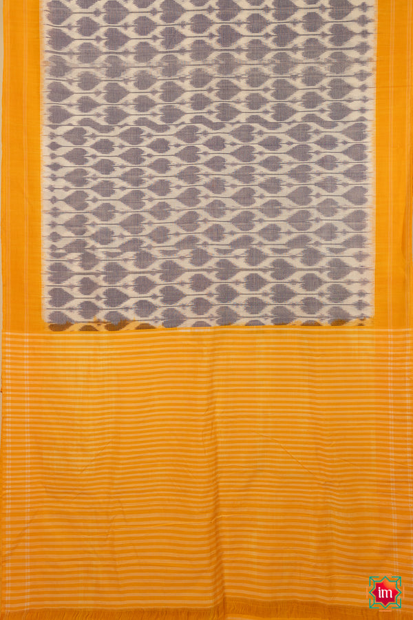 White Grey Pochampally Ikkat Cotton Saree Love Shower-The Indian Motif