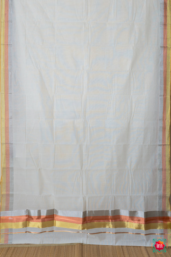 White Kasavu Handloom Cotton Saree Omanathingal-The Indian Motif