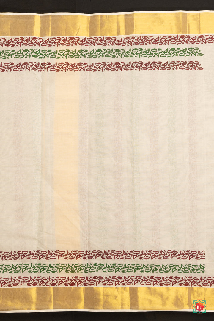 White Kasavu Paisley Motif Zari Border Jugalbandhi Saree Thamburaati-9-The Indian Motif
