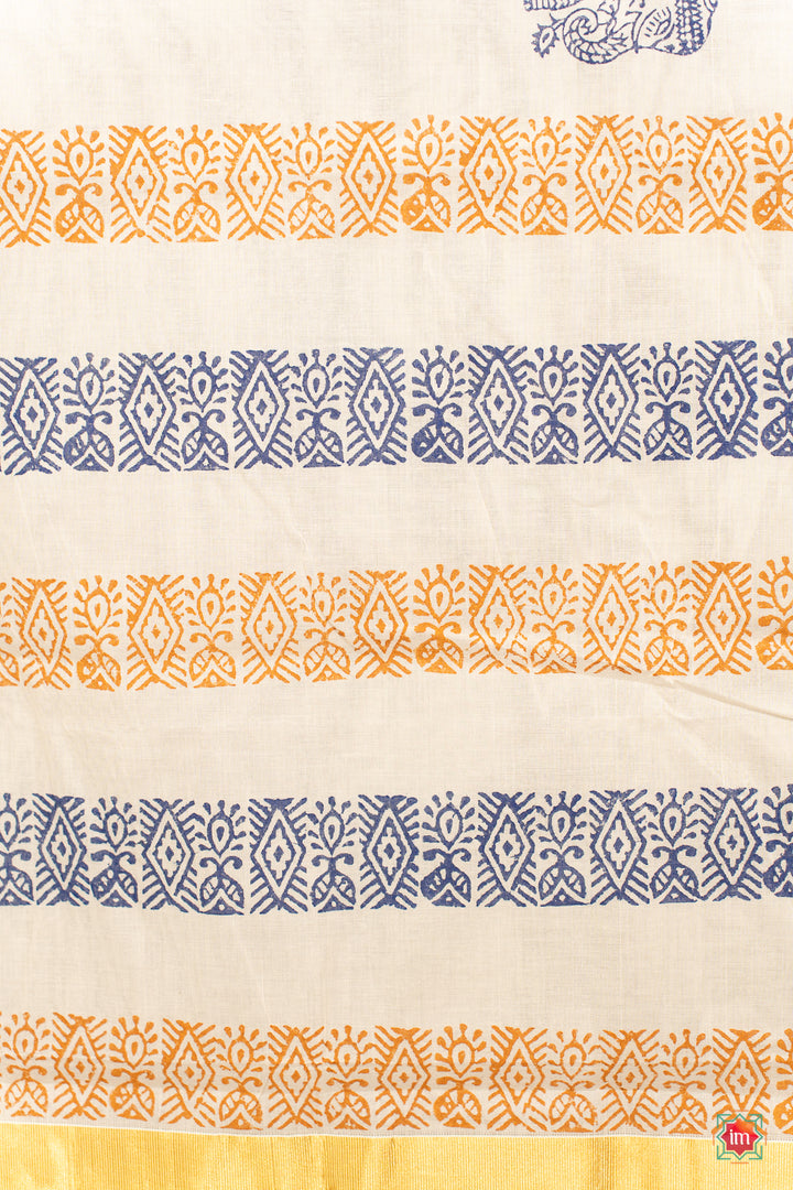 White Kasavu Traditional Motif Zari Border Jugalbandhi Saree Yaanai-10-The Indian Motif