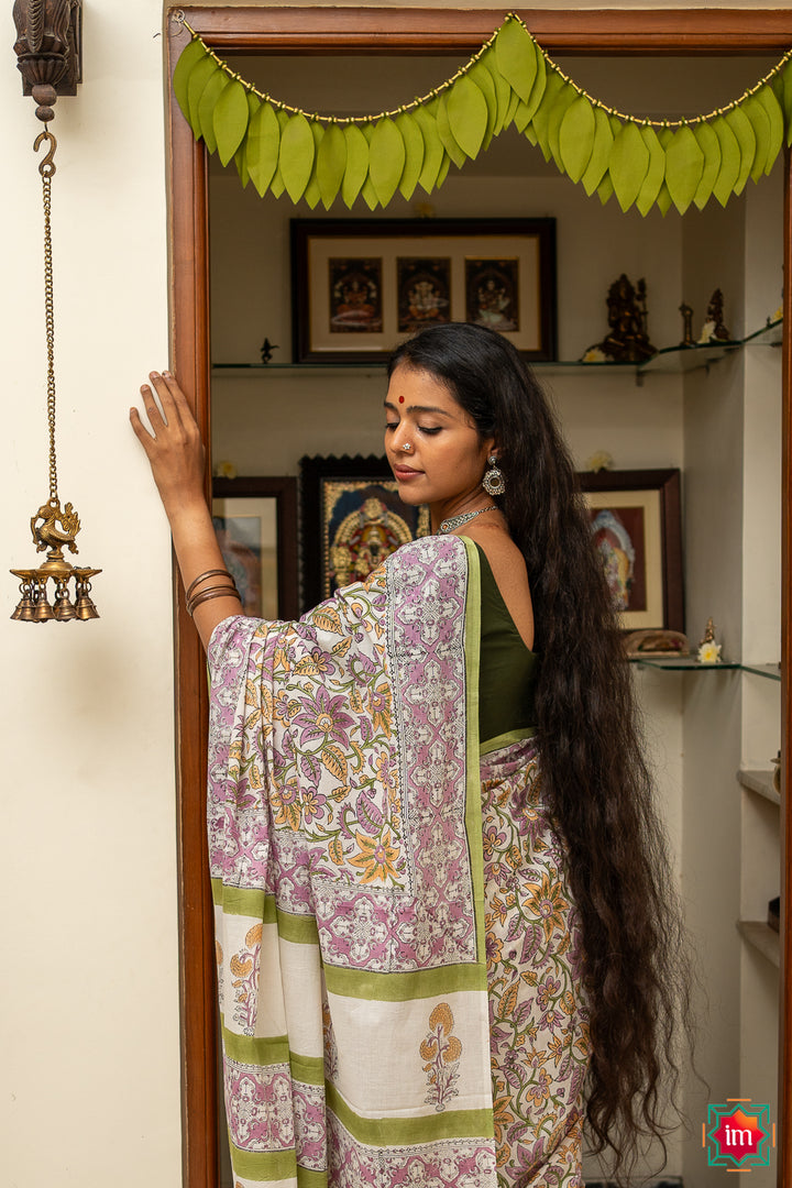 White-Mauve-Floral-Bagru-Handblock-Printed-Mul-Cotton-Saree-Meghna-2-The-Indian-Motif