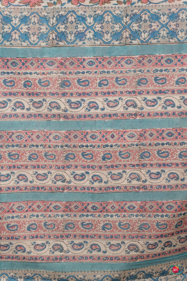 White-Pink-Floral-Bagru-Handblock-Printed-Mul-Cotton-Saree-Bhawra-3-The-indian-Motif