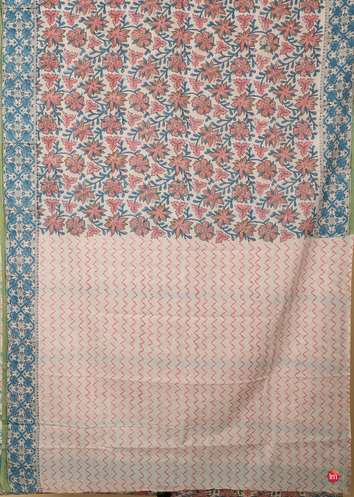 White-Pink-Floral-Bagru-Handblock-Printed-Mul-Cotton-Saree-Bhawra-4-The-indian-Motif