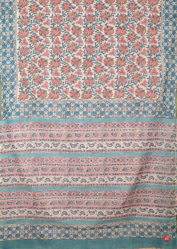 White-Pink-Floral-Bagru-Handblock-Printed-Mul-Cotton-Saree-Bhawra-The-indian-Motif