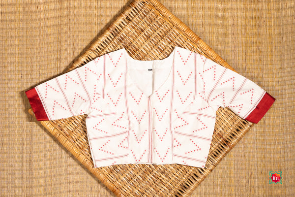 White Red Ikkat Cotton Blouse Fizaa-The Indian Motif