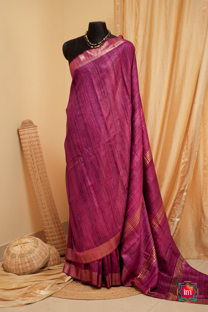 Wine-Pink-Bhagalpur-Tussar-Handwoven-Silk-Saree-1-The-Indian-Motif
