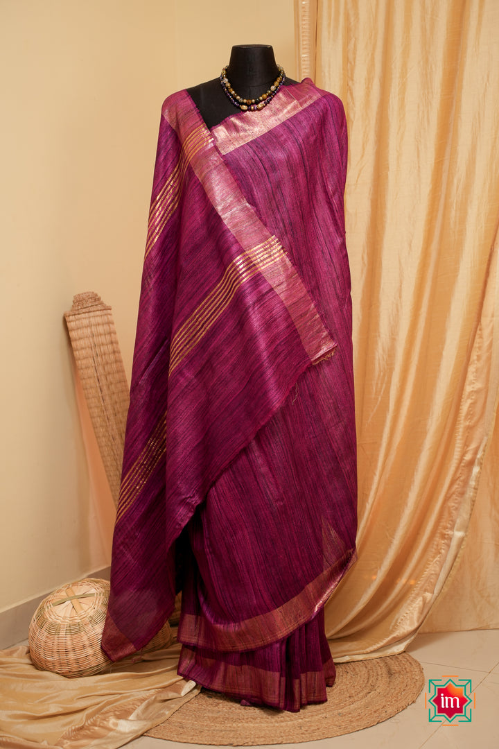 Wine-Pink-Bhagalpur-Tussar-Handwoven-Silk-Saree-2-The-Indian-Motif