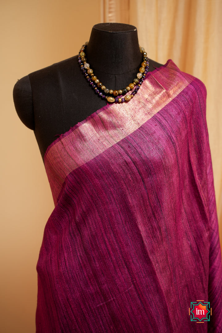 Wine-Pink-Bhagalpur-Tussar-Handwoven-Silk-Saree-3-The-Indian-Motif