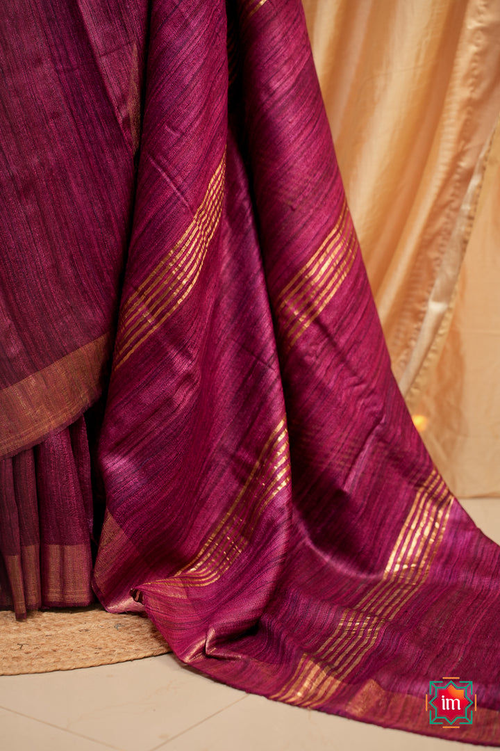 Wine-Pink-Bhagalpur-Tussar-Handwoven-Silk-Saree-4-The-Indian-Motif