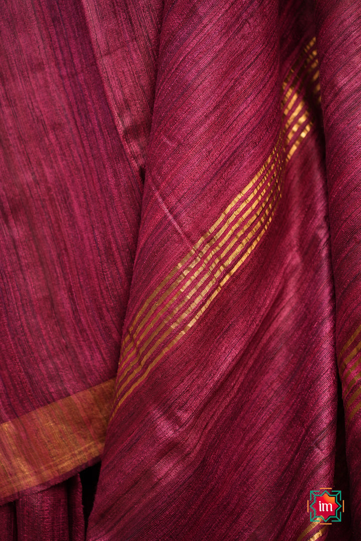 Wine-Pink-Bhagalpur-Tussar-Handwoven-Silk-Saree-5-The-Indian-Motif