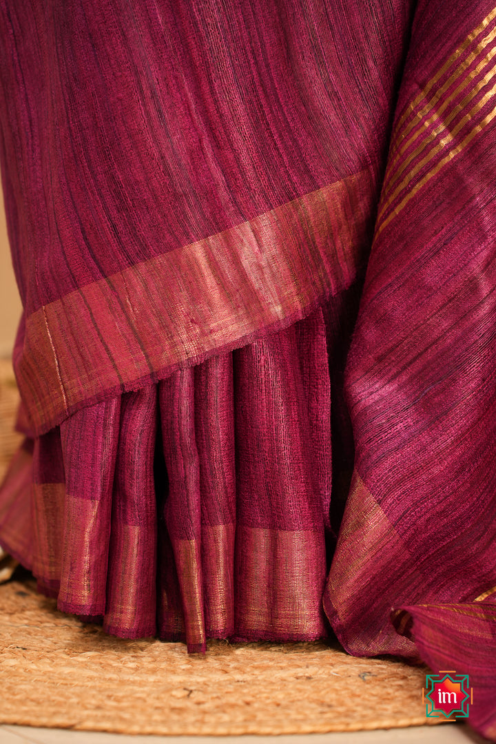 Wine-Pink-Bhagalpur-Tussar-Handwoven-Silk-Saree-6-The-Indian-Motif