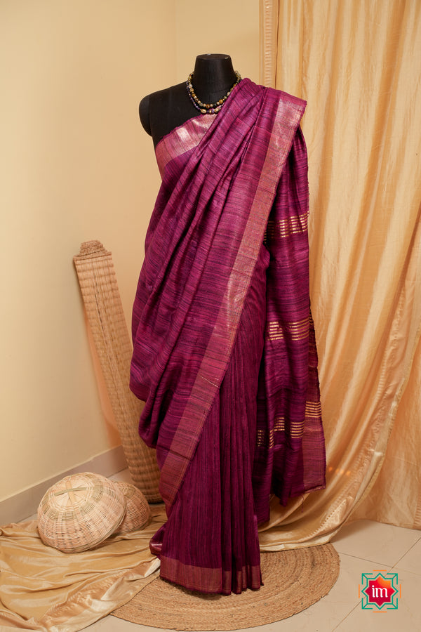 Wine-Pink-Bhagalpur-Tussar-Handwoven-Silk-Saree-The-Indian-Motif