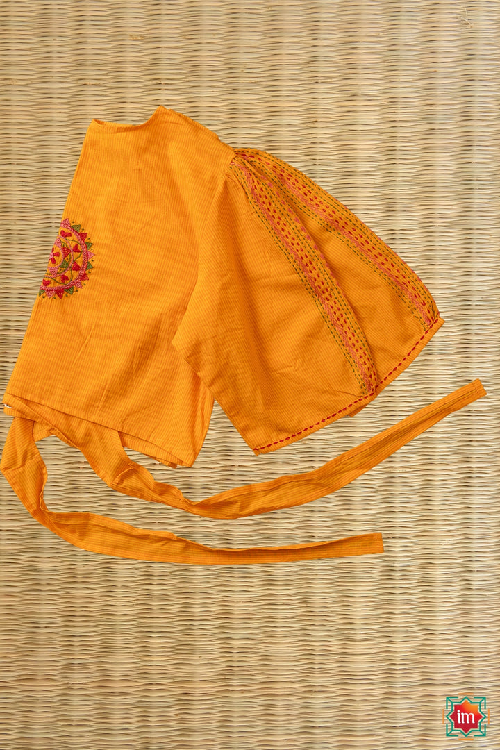 Yellow Lambani Embroidery Tie-Blouse Apsara-4-The Indian Motif