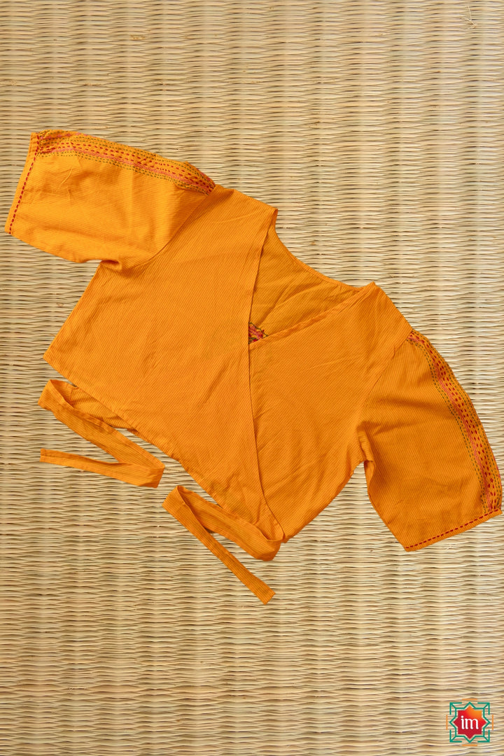 Yellow Lambani Embroidery Tie-Blouse Apsara-5-The Indian Motif