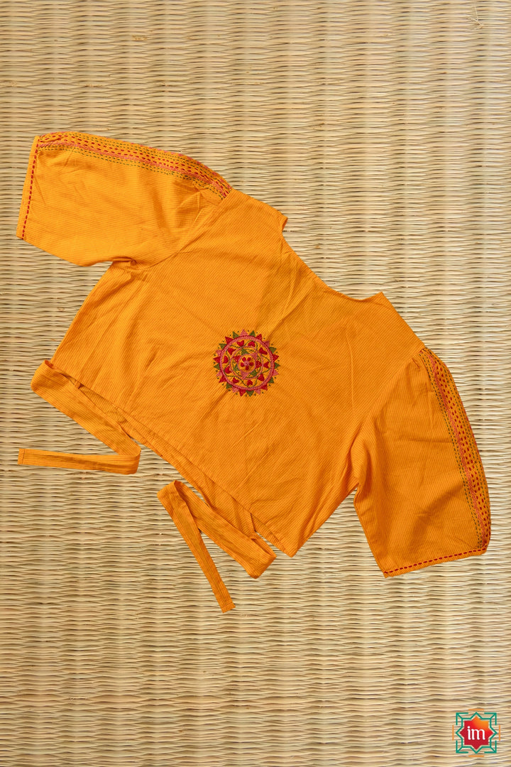 Yellow Lambani Embroidery Tie-Blouse Apsara-6-The Indian Motif