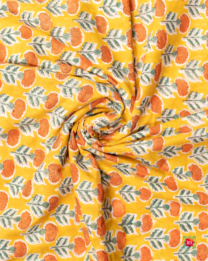 Yellow-Marigold-Bagru-Handblock-Printed-Fabric-1-The-Indian-Motif