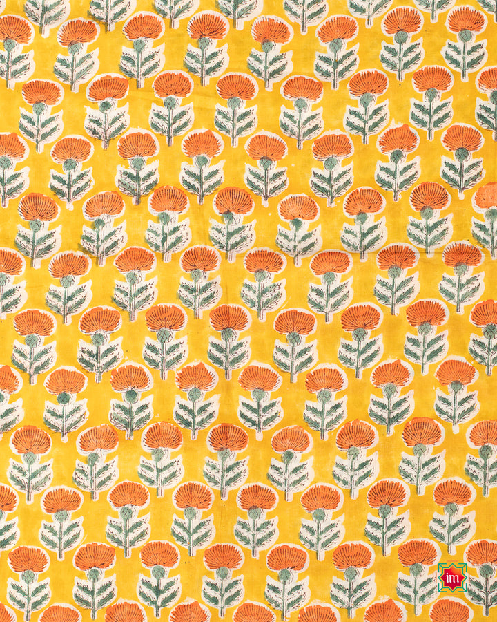 Yellow-Marigold-Bagru-Handblock-Printed-Fabric-2-The-Indian-Motif