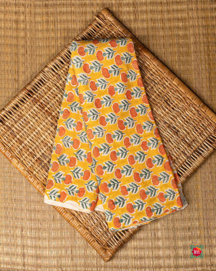 Yellow-Marigold-Bagru-Handblock-Printed-Fabric-The-Indian-Motif