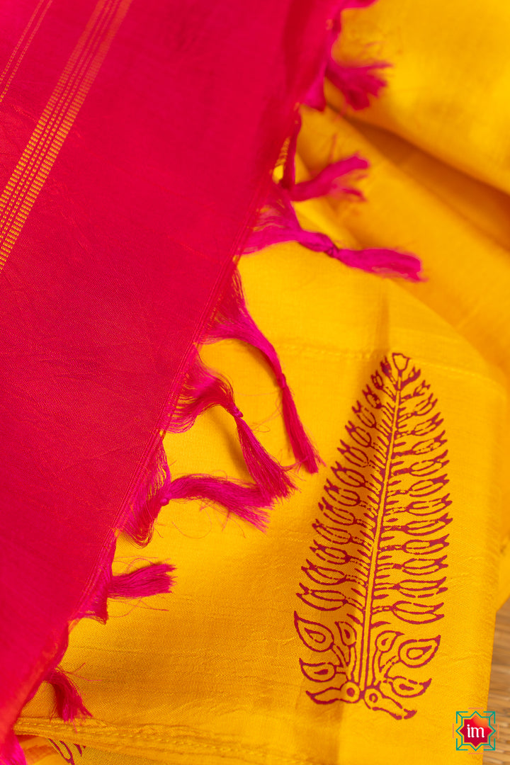 Yellow Pink Kanjivaram Silk Jugalbandhi Saree Panjavarnam-11-The Indian Motif