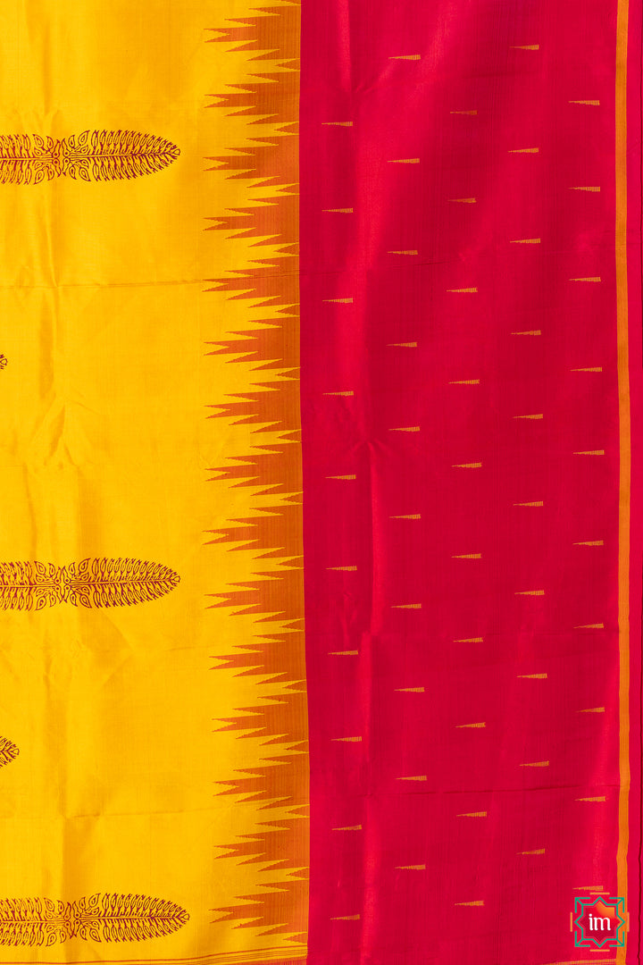 Yellow Pink Kanjivaram Silk Jugalbandhi Saree Panjavarnam-9-The Indian Motif