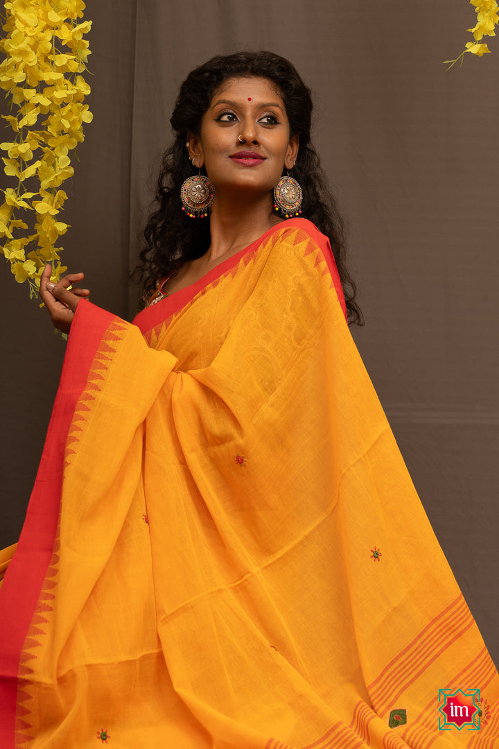 Yellow Ponduru Khadi Lambani Embroidery Jugalbandhi Saree Kamakhya-2-The Indian Motif