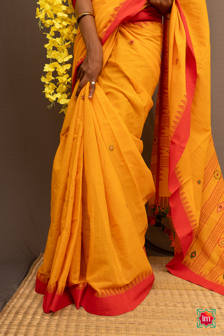 Yellow Ponduru Khadi Lambani Embroidery Jugalbandhi Saree Kamakhya-6-The Indian Motif