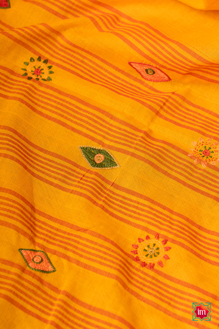 Yellow Ponduru Khadi Lambani Embroidery Jugalbandhi Saree Kamakhya-7-The Indian Motif