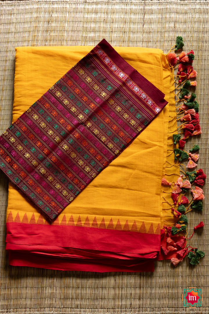 Yellow Ponduru Khadi Lambani Embroidery Jugalbandhi Saree Kamakhya-9-The Indian Motif