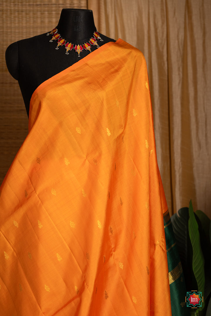 Yellow-With-Green-Kanjivaram-Silk-Saree-Mambazham-1-The-Indian-Motif