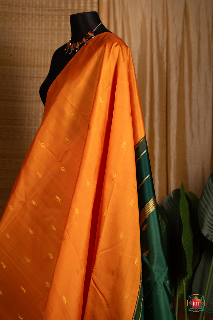 Yellow-With-Green-Kanjivaram-Silk-Saree-Mambazham-6-The-Indian-Motif