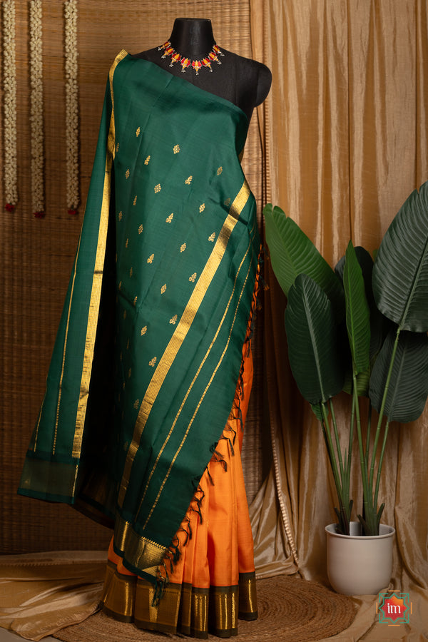 Yellow-With-Green-Kanjivaram-Silk-Saree-Mambazham-The-Indian-Motif