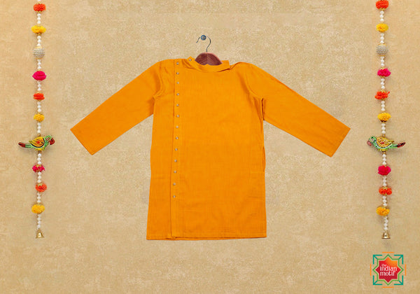 Mango yellow Mangalgiri Cotton Yellow Buttoned Boys Kurta
