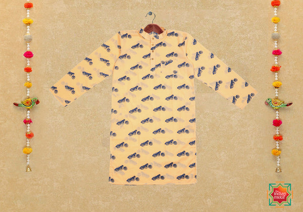 Cream Quirky Young Biker Boys Kurta