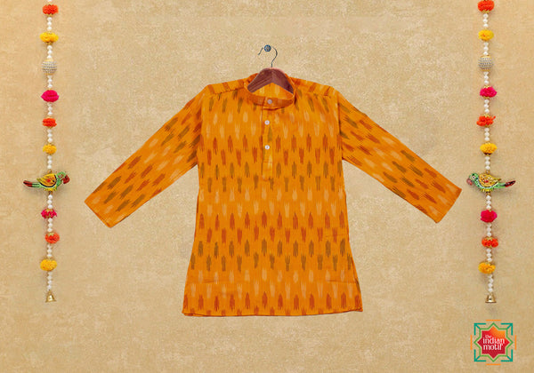 KR-Odisha Ikkat Mango Yellow Boys Kurta