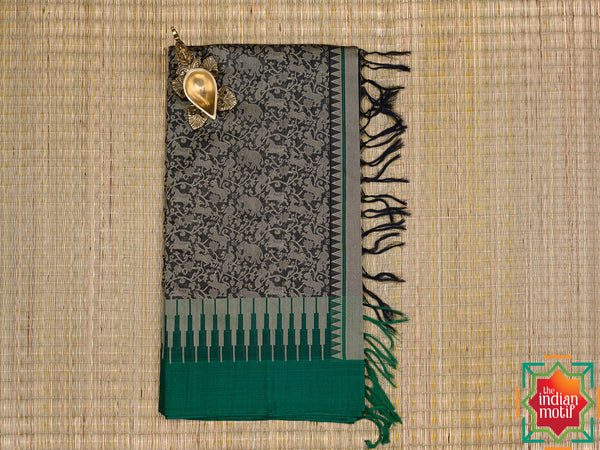 Vanasingaram Cotton Black With Green Saree