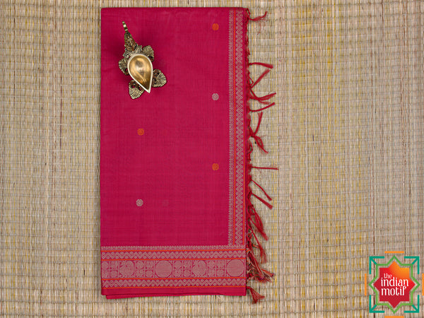 Kanchi Cotton Wild-Strawberry Pink Saree