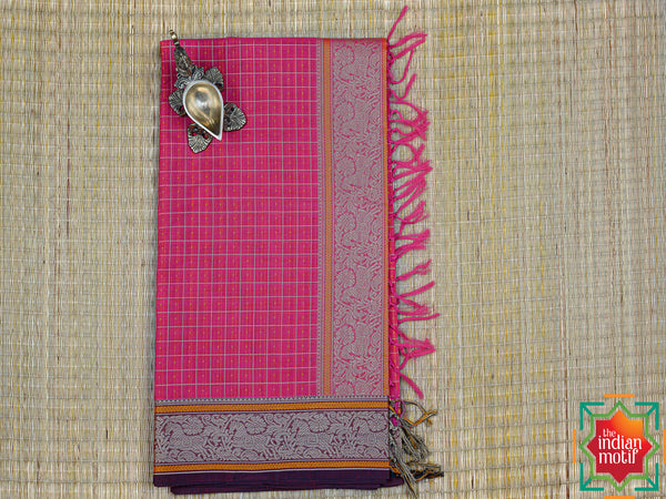 Kanchi Cotton Candy Pink Mazhaituli Saree