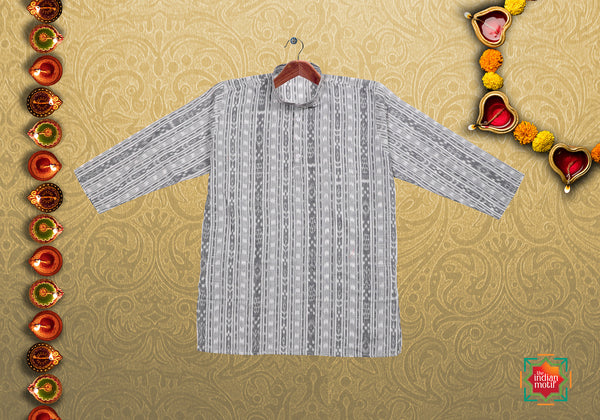 KR-Odisha Ikkat White Grey Boys Kurta