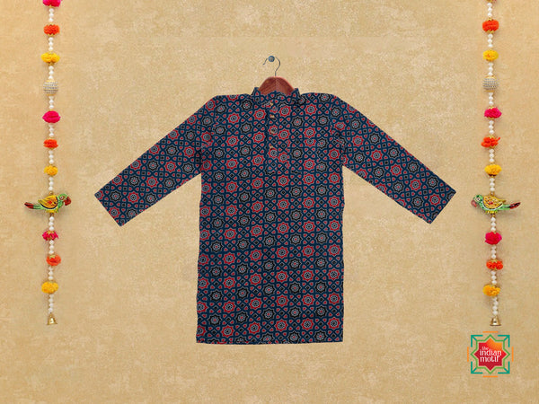 KR-Navy Blue Printed Boys Kurta