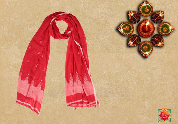 SM_Cherry Red Khadi Jamdhani Dupatta