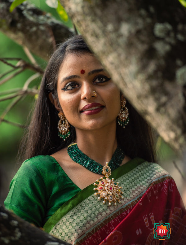 Red Sambalpuri Ikkat Silk Lakshmipada Saree