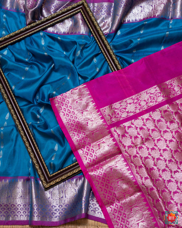 Turquoise Blue Venkatgiri Silk Saree Krisnaa