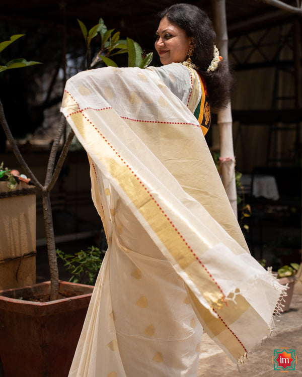 White Venkatgiri Cotton Jamdhani Saree Kanakam