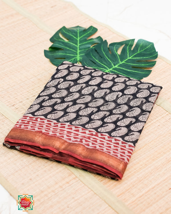 Bagru Handblock Maheshwari Saree Mango Marvel