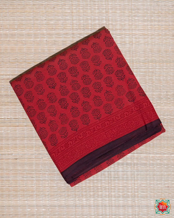 Bagh Cotton Saree Red Flower