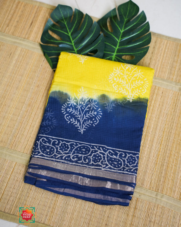 Kota Doria Bagru Handblock Printed Golden Sun Saree