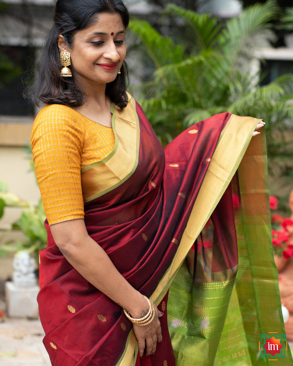 Brown Kanchi Silk Cotton Saree Kurunji