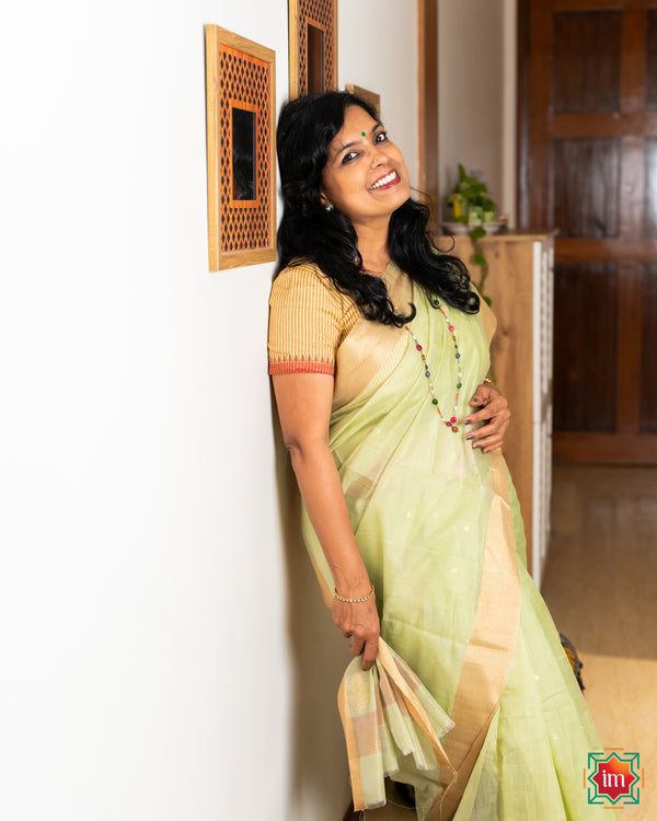Chanderi Silk Cotton Saree Pista Passion