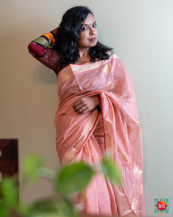 Chanderi Silk Cotton Saree Rose Blush